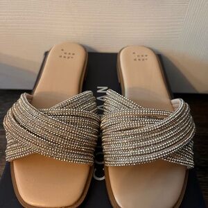 A New Day Gold Slide Sandals with Criss-Cross Straps